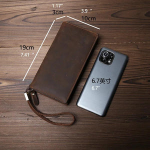 Vintage Crazy Horse Leather Men's Long Wallet