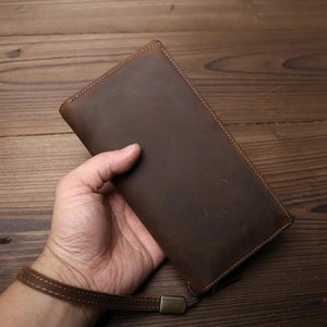Vintage Crazy Horse Leather Men's Long Wallet