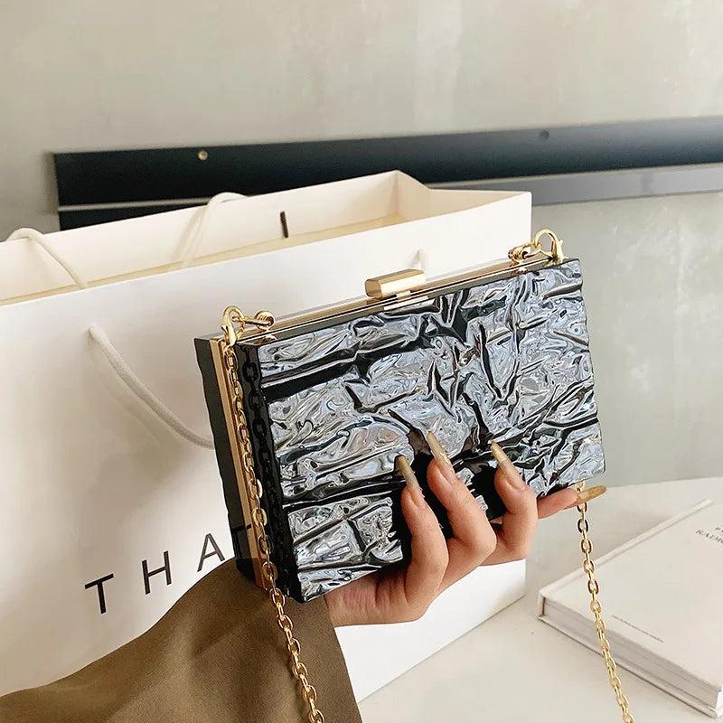 Silver PVC Evening Clutch Chain Shoulder Crossbody Bag
