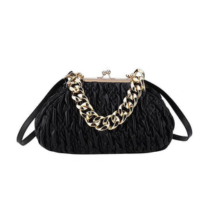 Metal Chain Crossbody Bag Party Clutch Pleated Handbag