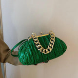 Metal Chain Crossbody Bag Party Clutch Pleated Handbag