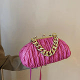 Metal Chain Crossbody Bag Party Clutch Pleated Handbag