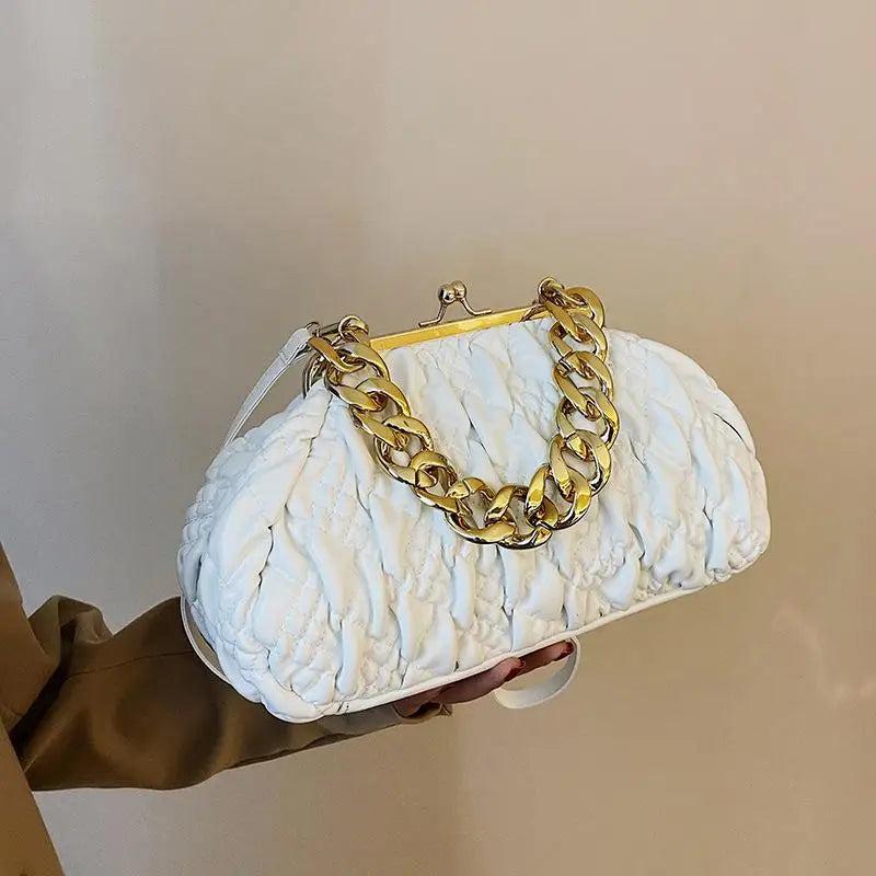 Metal Chain Crossbody Bag Party Clutch Pleated Handbag
