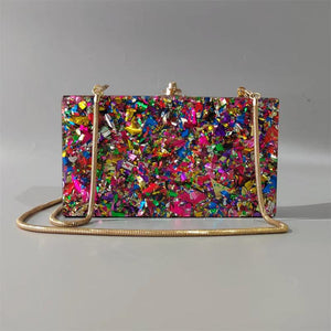 Colorful Glitter Acrylic Box Bag Shoulder Wedding Purse