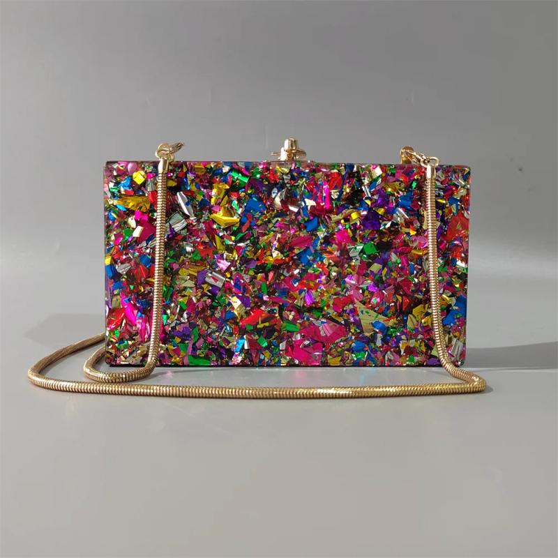 Colorful Glitter Acrylic Box Bag Shoulder Wedding Purse
