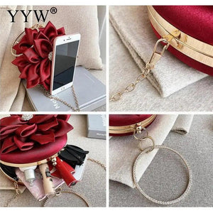 Red Flower Clutch Purse Crystal Diamond Wedding Silk Handbag