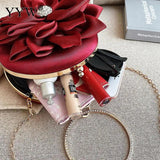 Red Flower Clutch Purse Crystal Diamond Wedding Silk Handbag