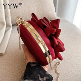 Red Flower Clutch Purse Crystal Diamond Wedding Silk Handbag