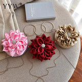 Red Flower Clutch Purse Crystal Diamond Wedding Silk Handbag