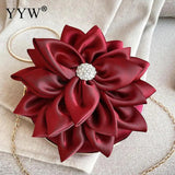 Red Flower Clutch Purse Crystal Diamond Wedding Silk Handbag