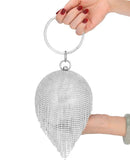 Sliver Diamonds Rhinestone Evening Bag Round Ball Clutch Mini Tassels Handbag