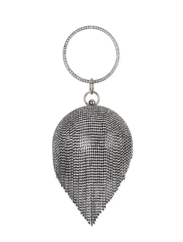 Sliver Diamonds Rhinestone Evening Bag Round Ball Clutch Mini Tassels Handbag