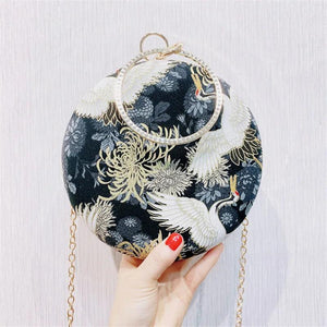 Vintage Women's Flower Handbag Evening Clutch Embroidered Chain Bag