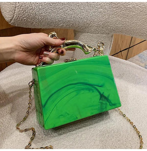 Acrylic Women Handbag with Metal Chains Shoulder Bag