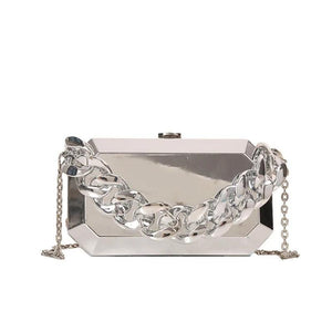 Silver Metal Box Bag for Women - Elegant Party Shoulder Bag