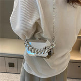 Silver Metal Box Bag for Women - Elegant Party Shoulder Bag