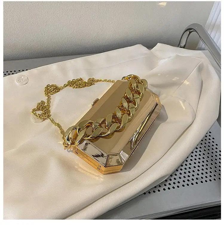 Silver Metal Box Bag for Women - Elegant Party Shoulder Bag