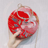 Chinese Style Crane Wedding Clutch Bag with Diamond Handle