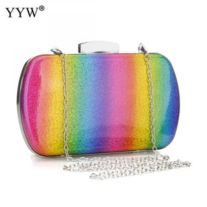 Rainbow Box Evening Bag Party Wedding Clutch Purse Mini Jelly Chain Crossbody