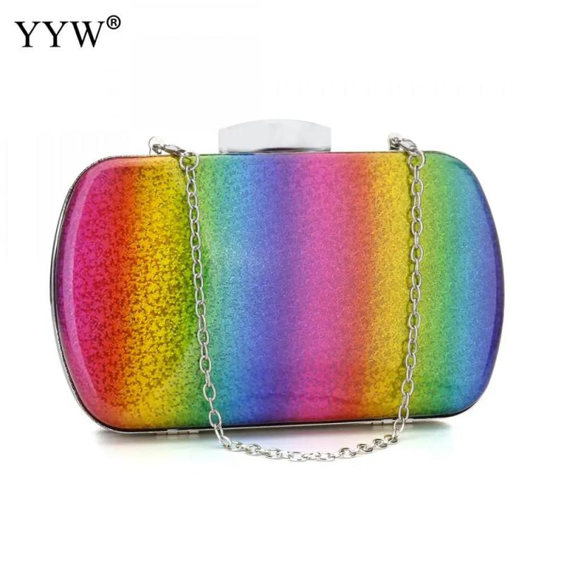 Rainbow Box Evening Bag Party Wedding Clutch Purse Mini Jelly Chain Crossbody