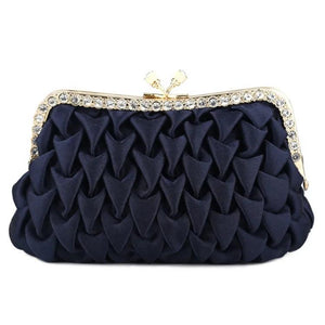 Ruched Clutches Rhinestone Frame Satin Evening Bag
