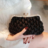 Ruched Clutches Rhinestone Frame Satin Evening Bag