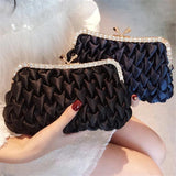 Ruched Clutches Rhinestone Frame Satin Evening Bag