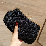 Ruched Clutches Rhinestone Frame Satin Evening Bag