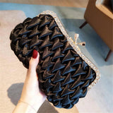 Ruched Clutches Rhinestone Frame Satin Evening Bag