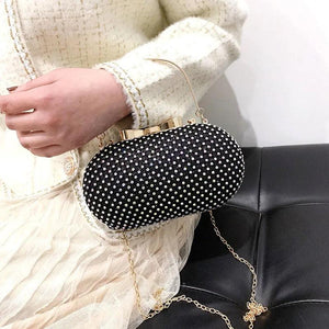 Silver Rhinestones Women Evening Bag Chain Shoulder Clutch Purse Egg Shape