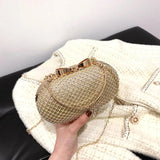 Silver Rhinestones Women Evening Bag Chain Shoulder Clutch Purse Egg Shape