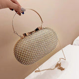Silver Rhinestones Women Evening Bag Chain Shoulder Clutch Purse Egg Shape
