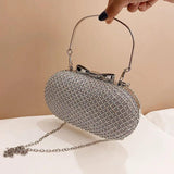 Silver Rhinestones Women Evening Bag Chain Shoulder Clutch Purse Egg Shape