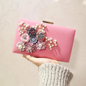 3D Flowers Wedding Bag Leather Clutch Wallet Mini Party Bag for Girls