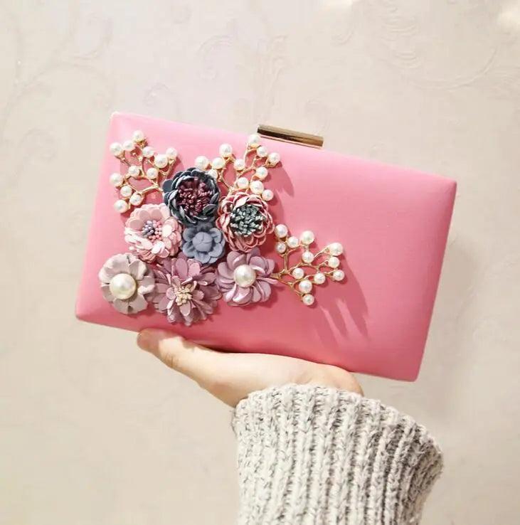 3D Flowers Wedding Bag Leather Clutch Wallet Mini Party Bag for Girls