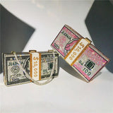 Rhinestone Money Clutch Purse 10000 Dollars Cash Evening Wedding Bag