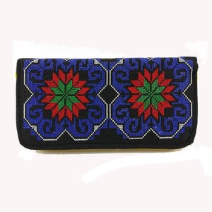 Retro Zipper Wallets Women Embroidered Flower Purse Cross Wallet