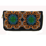 Retro Zipper Wallets Women Embroidered Flower Purse Cross Wallet