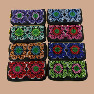 Retro Zipper Wallets Women Embroidered Flower Purse Cross Wallet