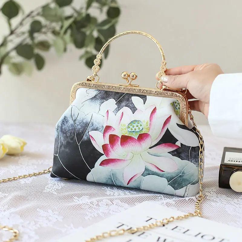 Women Floral Evening Bag Party Clutch Chain Messenger Wedding Tote Bag