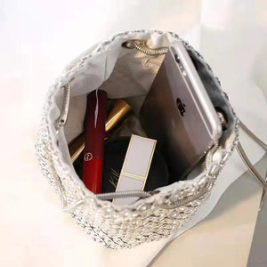 Sequins Chain Woven Evening Clutch Bag Travel Shoulder Handbag