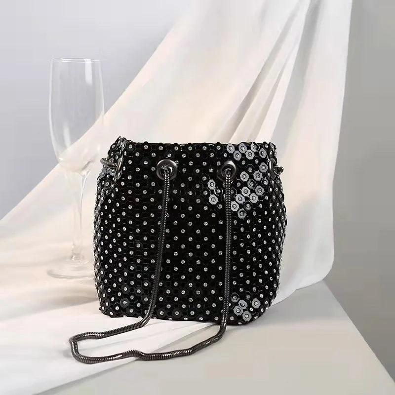 Sequins Chain Woven Evening Clutch Bag Travel Shoulder Handbag