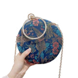 Round Evening Bag Printed Flowers Wedding Clutch Wallet MN1554