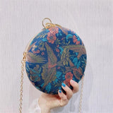 Round Evening Bag Printed Flowers Wedding Clutch Wallet MN1554