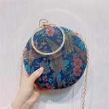 Round Evening Bag Printed Flowers Wedding Clutch Wallet MN1554