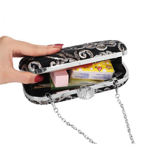 Women Diamond Ring Clutch Bags Sequins Flowers Wedding Banquet Purse