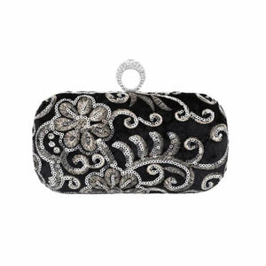 Women Diamond Ring Clutch Bags Sequins Flowers Wedding Banquet Purse
