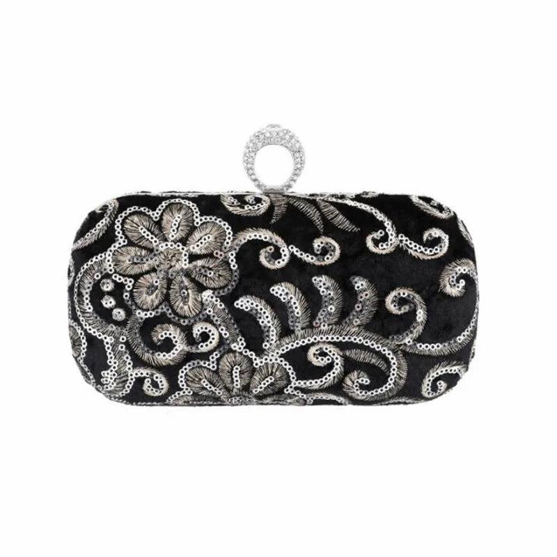 Women Diamond Ring Clutch Bags Sequins Flowers Wedding Banquet Purse
