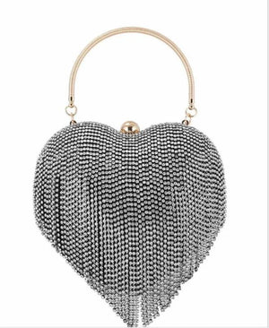 Heart-Shaped Diamond Wedding Clutch Bag with Tassel Chain