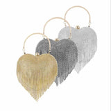 Heart-Shaped Diamond Wedding Clutch Bag with Tassel Chain